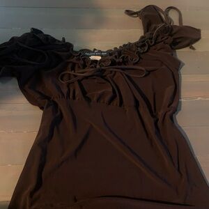 Brown Ruffled Off-Shoulder Top